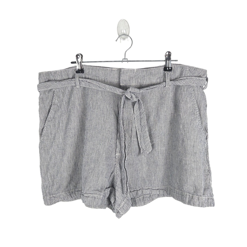 Abercrombie & Fitch Womens XL Blue White Striped Linen Cotton Tie Waist Shorts